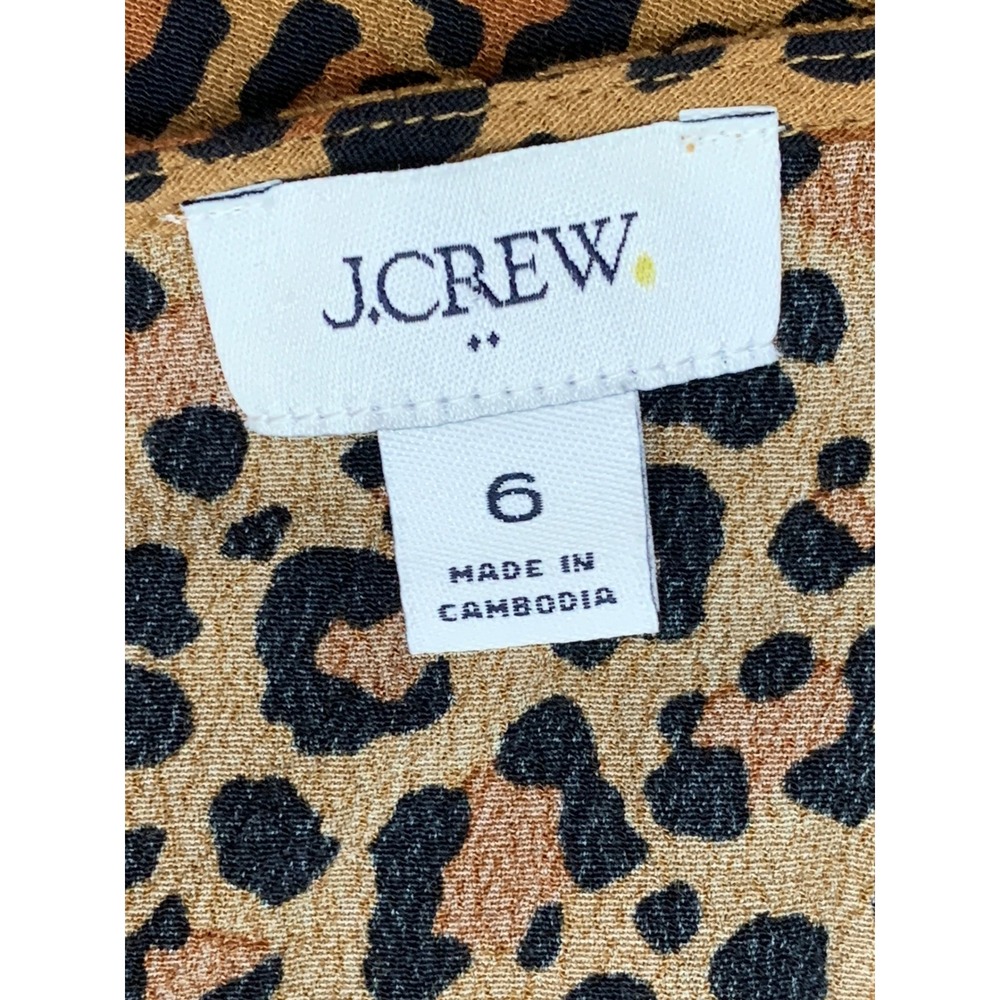 J.Crew Leopard Print Peplum Top Short Puff Sleeve Keyhole Tie Blouse Size 6 - Picture 4 of 8